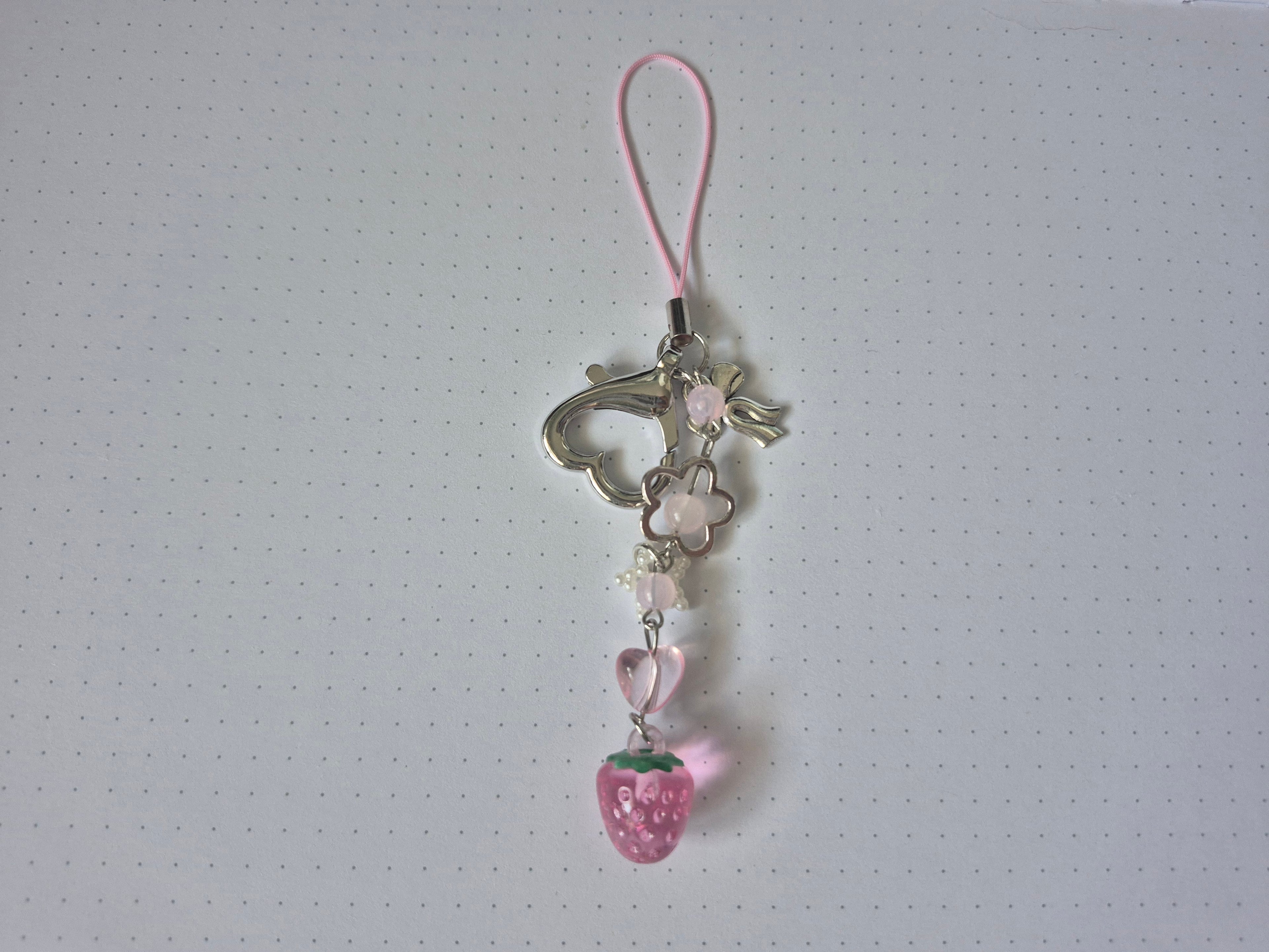 Kawaii Keychain Charms, Pink Strawberry